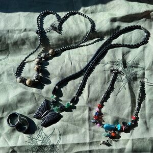 Hematite butterfly jewelry bundle necklace rings natural crystal vintage lot